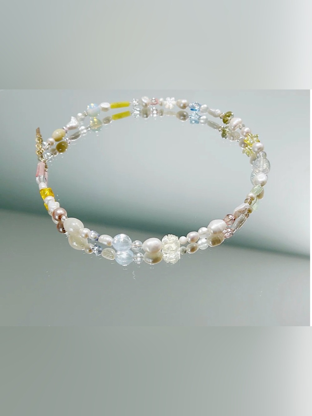 Handmade Pastel Beaded Necklace with Pearls - Multi Color